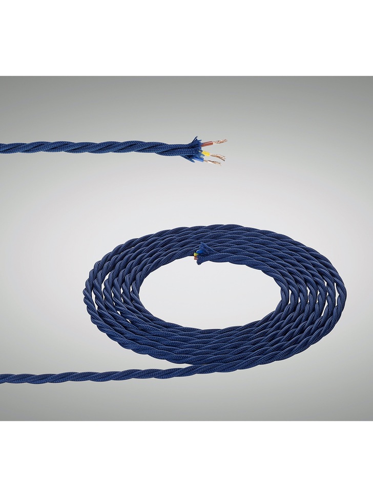 1 Metre Of Dark Blue Braided Twisted 3 Core 0.75mm Cable