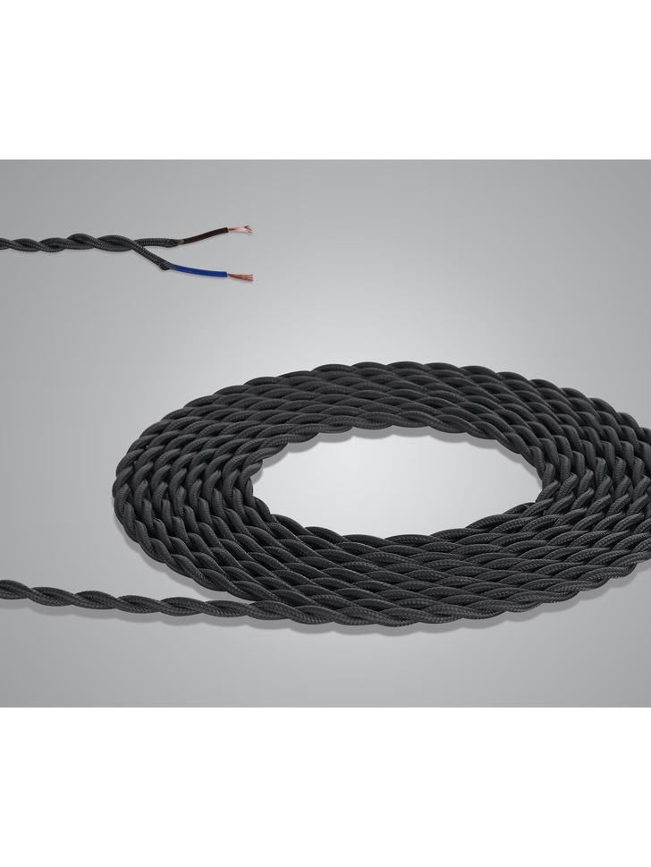 1 Metre Of Grey Braided Twisted 2 Core 0.75mm Cable