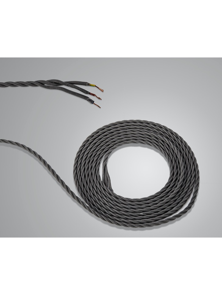 1 Metre Of Grey Braided Twisted 3 Core 0.75mm Cable