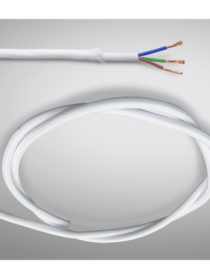 1 Metre Of White Braided 3 Core 0.75mm Cable