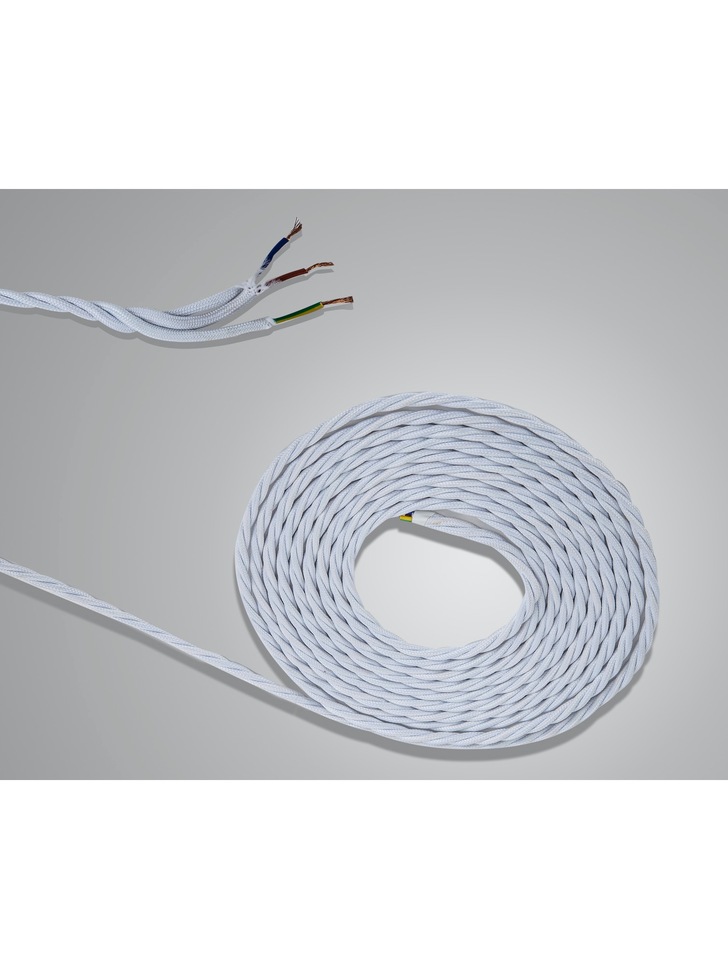 1 Metre Of White Braided Twisted 3 Core 0.75mm Cable