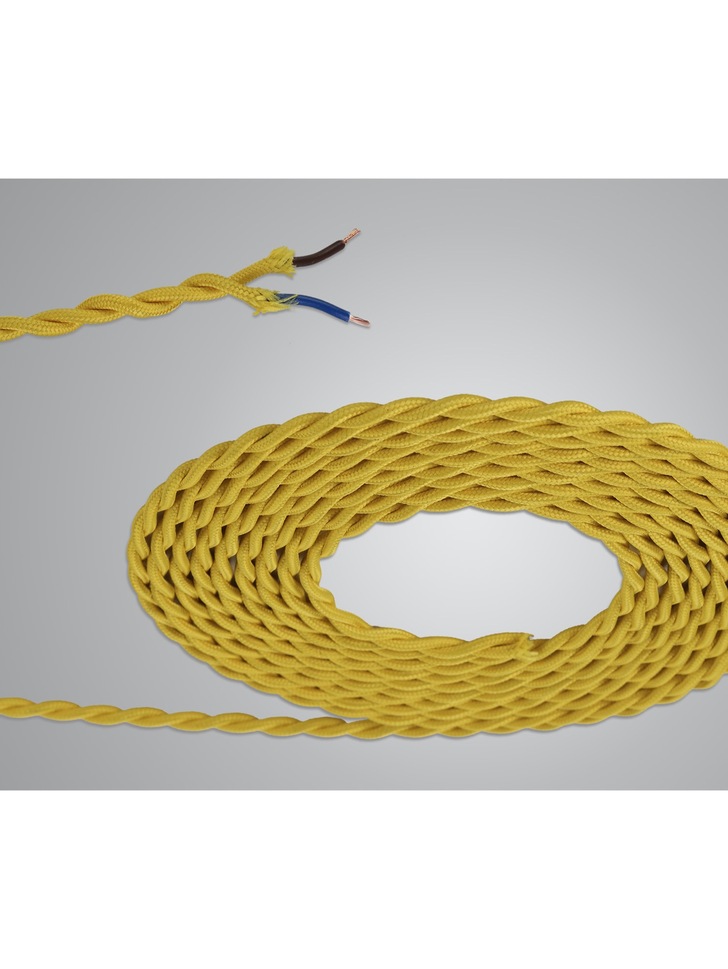 1 Metre Of Yellow Braided Twisted 2 Core 0.75mm Cable