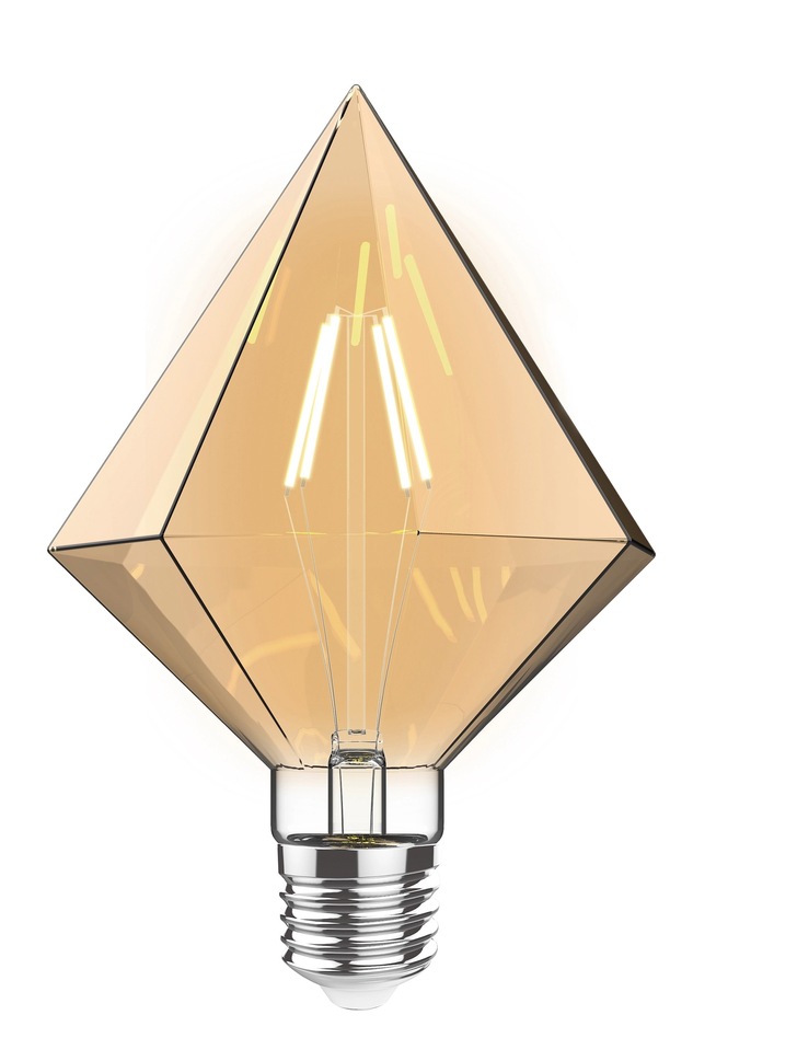 4W LED Classic Style Amber Finish Dimmable Diamond Shape Lamp - E27, 2100K