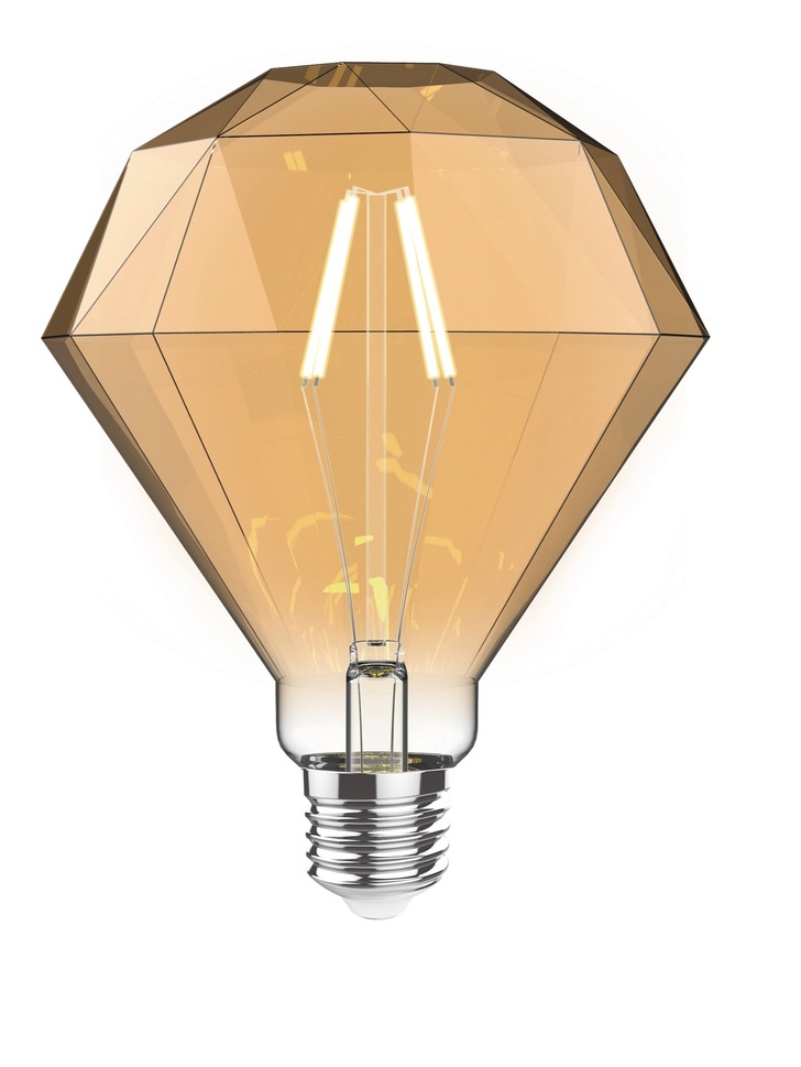 4W LED Classic Style Amber Finish Dimmable Diamond Shape Lamp - E27, 2100K