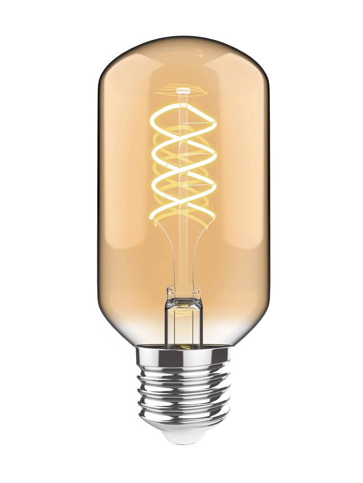 4W LED Classic Style Amber Finish Dimmable T45 Lamp With Spiral Filament - E27, 2100K