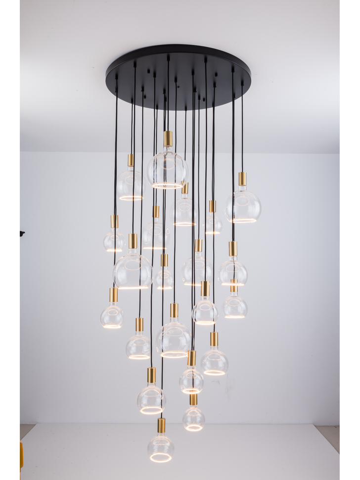 Angel Black And Gold 21 Light Large Cluster Pendant Complete With Assorted Clear Angel LED Globes