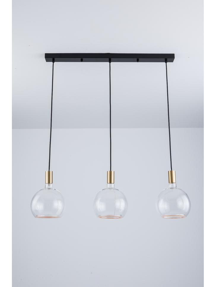 Angel Black And Gold 3 Light Island Bar Pendant Complete With Clear Angel LED Globes