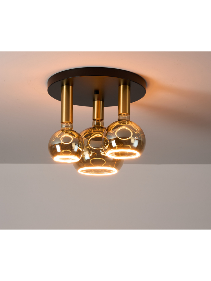 Angel Black And Gold 3 Light Semi Flush Ceiling Light Complete With Assorted Smoked Angel LED Globes