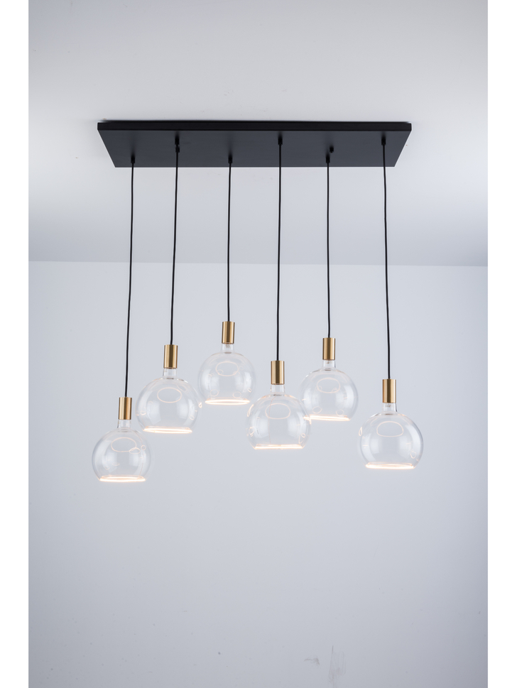 Angel Black And Gold 6 Light Island Bar Pendant Complete With Clear Angel LED Globes