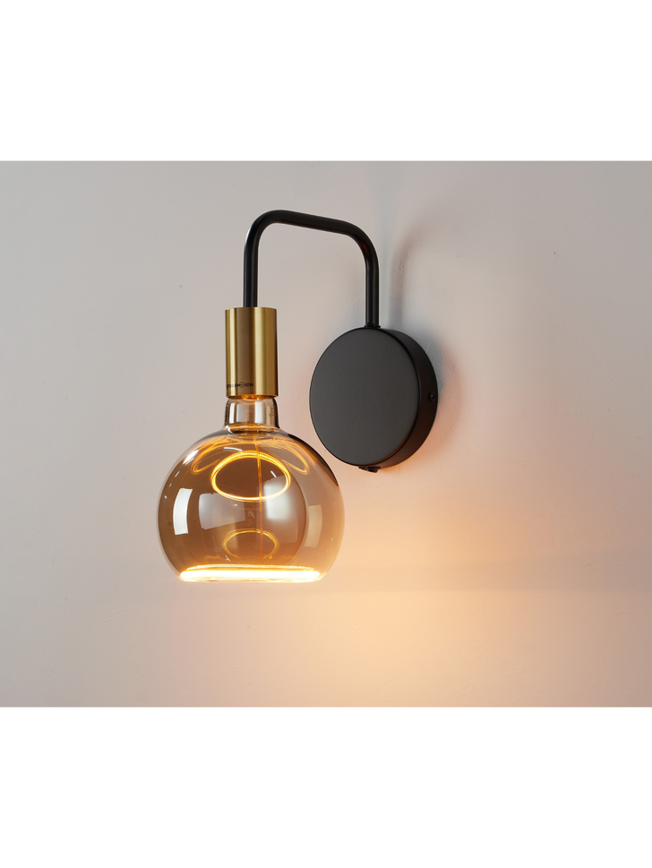 Angel Black And Gold Single Wall Light Complete With Smoked Angel LED Globe