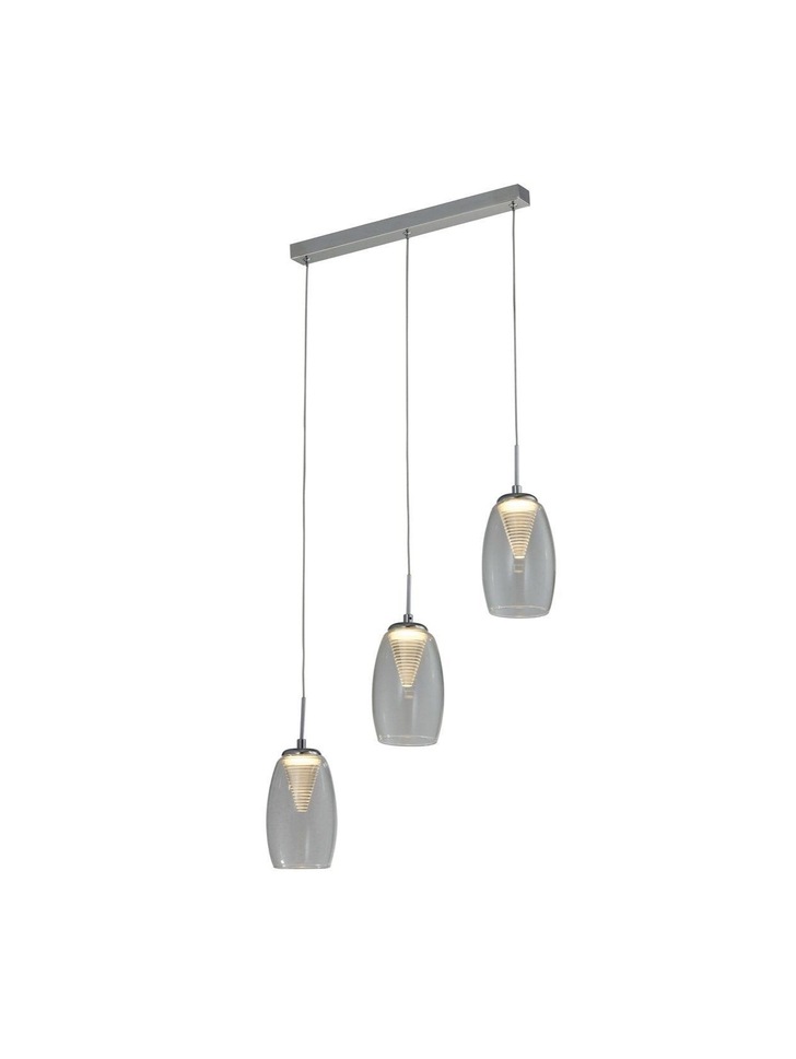 Aria Polished Chrome 3 Light Led Island Pendant With Clear Glasses - 4000K