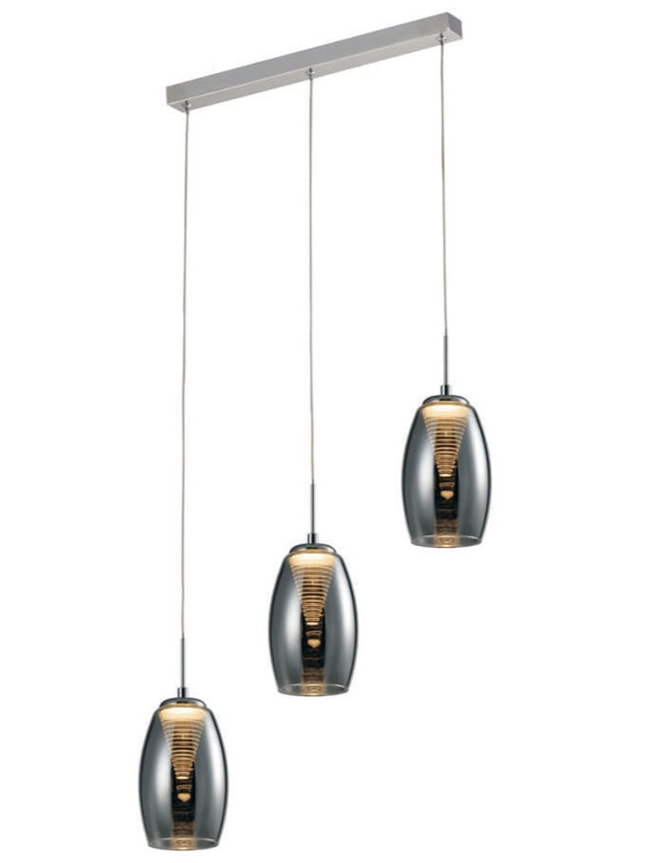 Aria Polished Chrome 3 Light Led Island Pendant With Smoked Glasses - 4000K