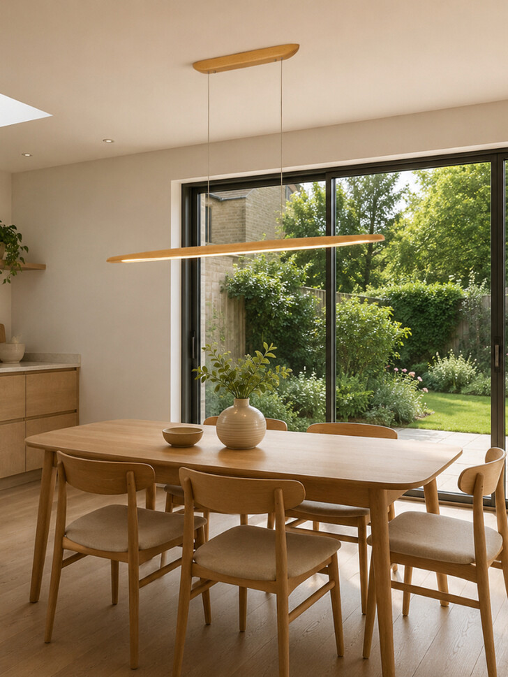 Blake Natural Beechwood 1300mm LED Linear Wooden Bar Pendant 3000K Dimmable