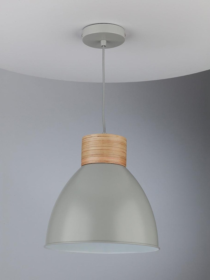 Dar Adna ADN0139 Single Pendant In Grey & Natural Wood Finish