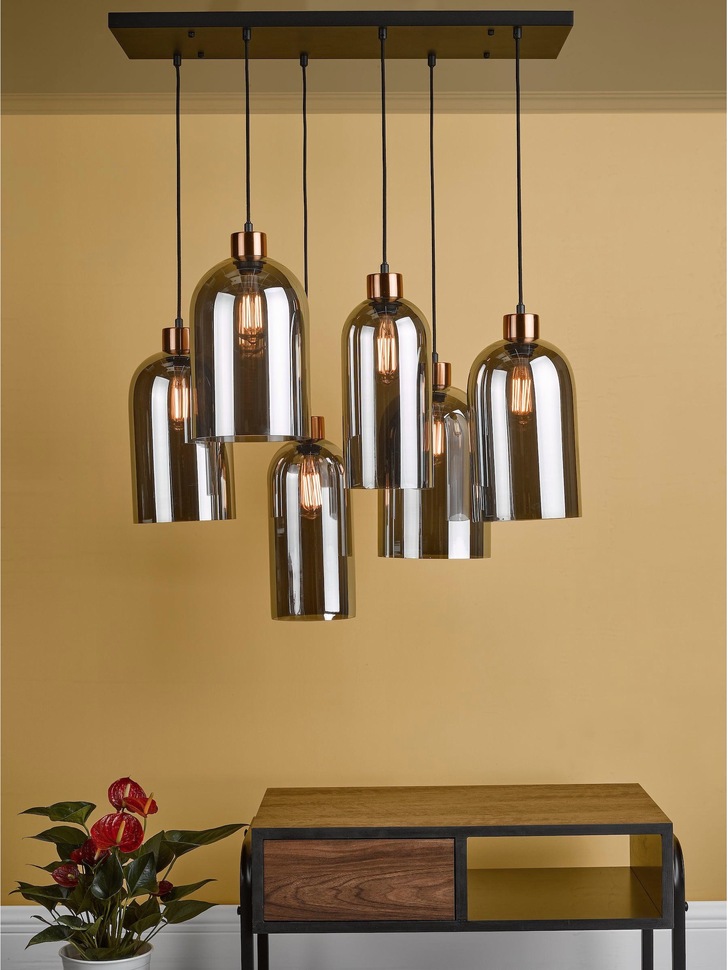 Dar Alma Bronze And Smoke Glass 6 Light Bar Pendant