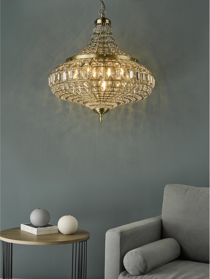 Dar Asmara 6 Light Antique Brass Crystal Pendant