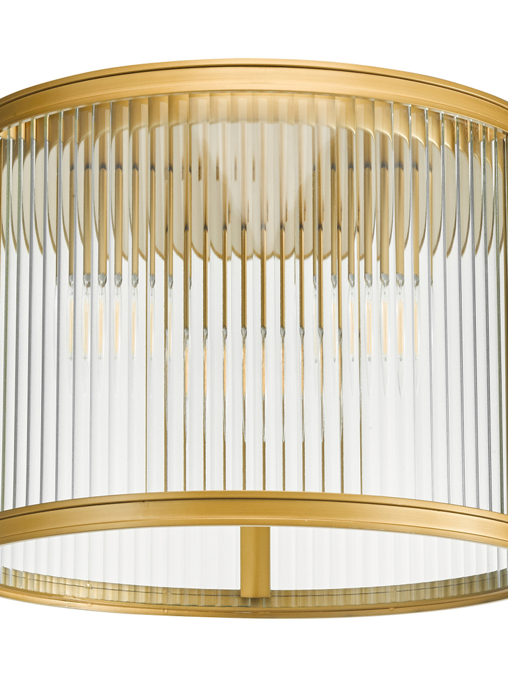 Dar Bianka 3 Light Flush Satin Bronze and Ribbed Glass