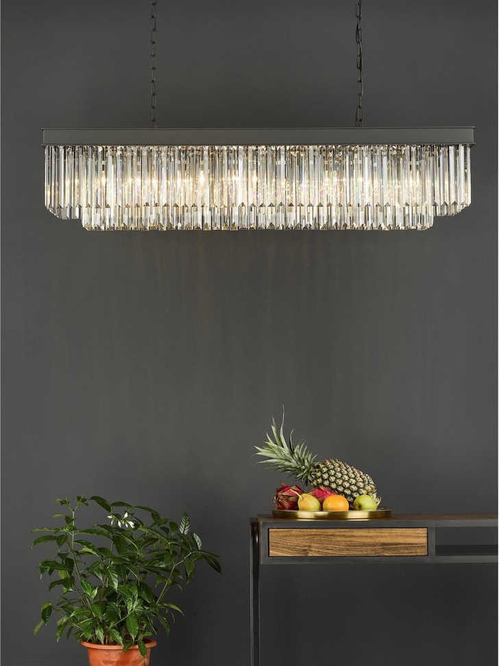 Dar Celeus Matt Black 6 Light Crystal Linear Bar Pendant