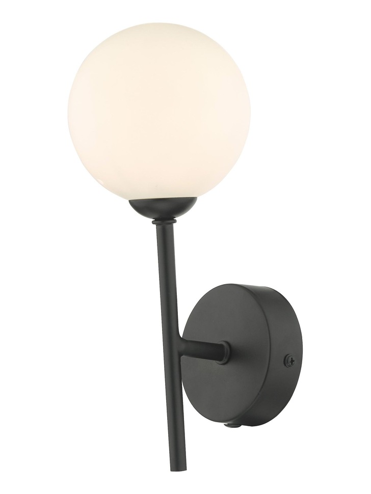 Dar Cohen Matt Black Single Wall Light Complete With Opal Glass