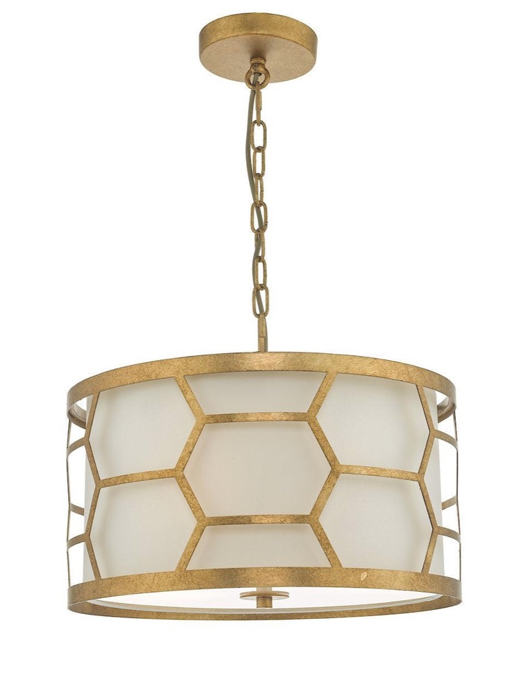 Dar Epstein EPS0312 3 Light Pendant In Gold Leaf Finish Complete With Ivory Shade & Frosted Acrylic Diffuser