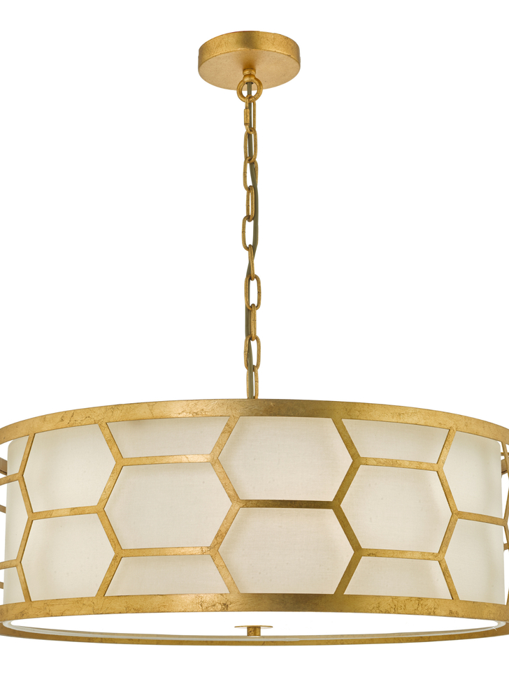 Dar Epstein EPS0412 4 Light Pendant In Gold Leaf Finish Complete With Ivory Shade & Frosted Glass Diffuser