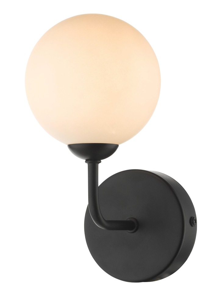 Dar Feya 1 Light Wall Light In Matt Black Complete With Opal Glass