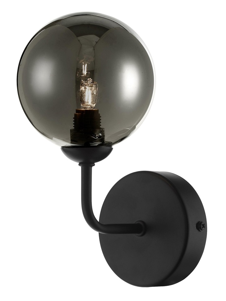 Dar Feya 1 Light Wall Light In Matt Black Complete With Smoked Glass