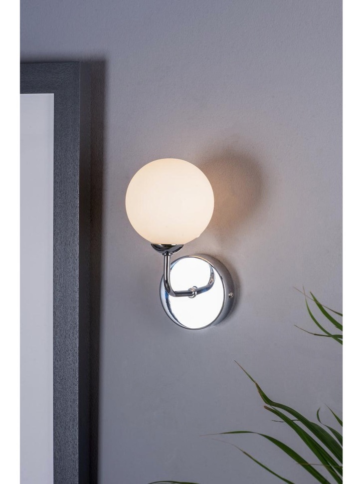 Dar Feya 1 Light Wall Light In Polished Chrome Complete With Opal Glass