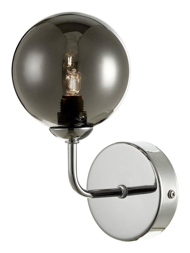 Dar Feya 1 Light Wall Light In Polished Chrome Complete With Smoked Glass