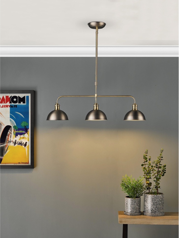 Dar Governor 3 Light Bar Pendant In Antique Chrome And Antique Brass Finishes