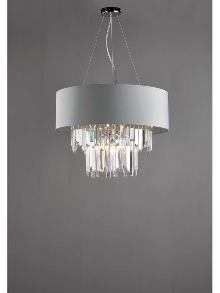 Dar Halle HAL0639 6 Light Pendant Crystal Complete With Satin Grey Shade