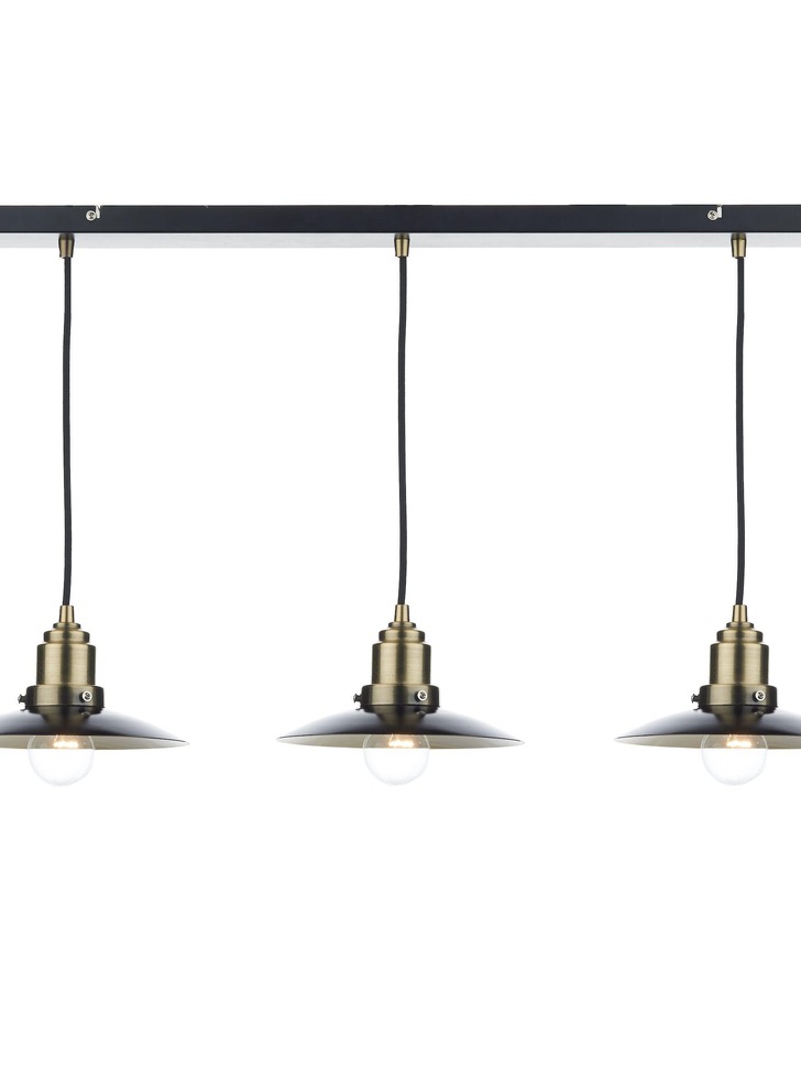 Dar Hannover HAN0354 Black & Antique Brass Finish 3 Light Bar Pendant