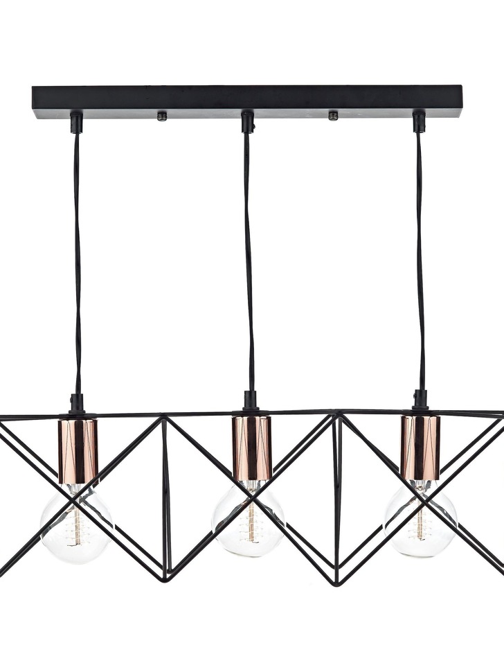 Dar Midi MID0322 Matt Black & Polished Copper 3 Light Bar Pendant