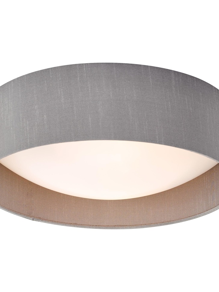 Dar Nysa 2 Light Flush Ceiling Light With Grey Faux Silk Shade - 40cm