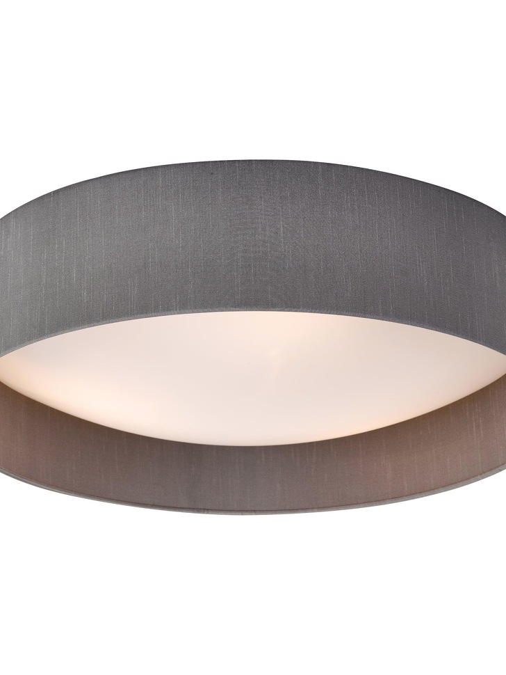 Dar Nysa 3 Light Flush Ceiling Light With Grey Faux Silk Shade - 60cm