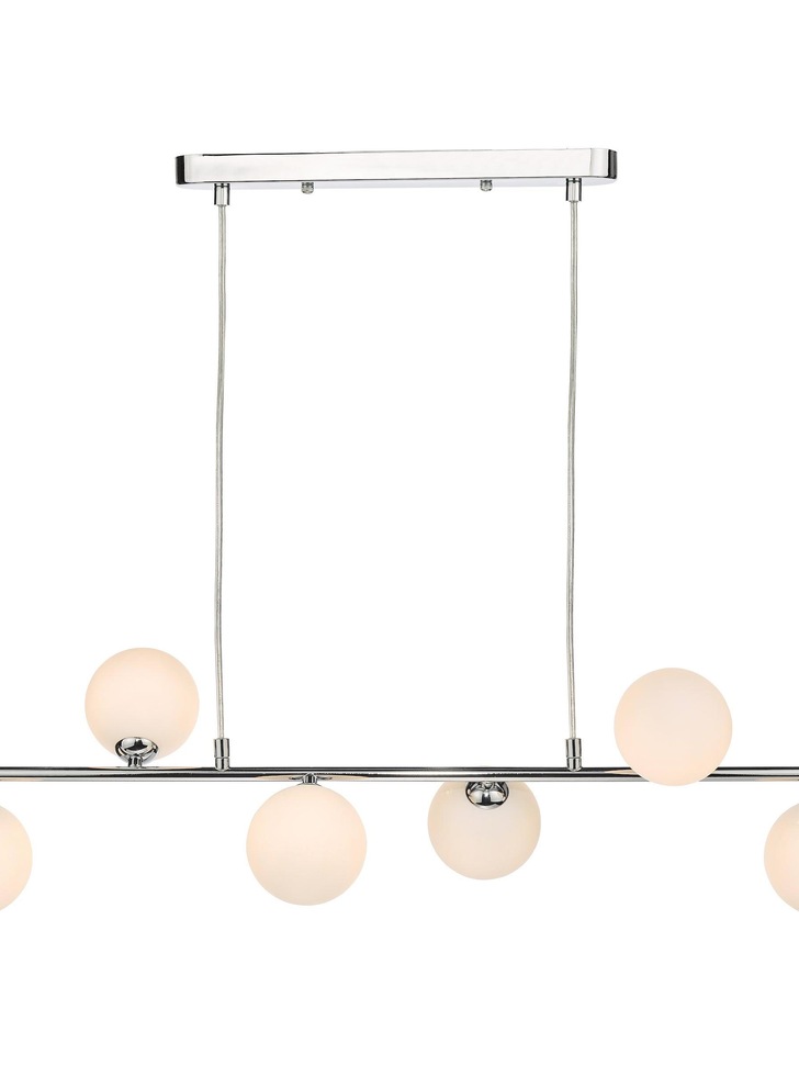 Dar Spiral 6 Light Linear Bar Pendant Polished Chrome With Opal Glass Globes