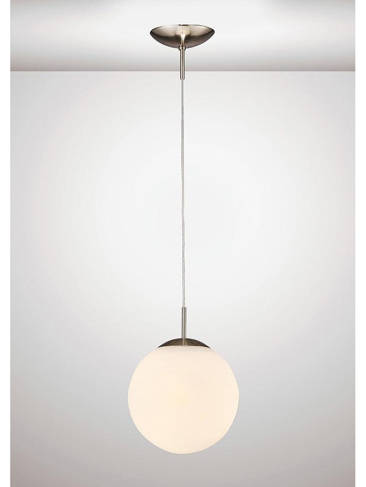 Deco Miranda D0122 Satin Nickel Small Single Pendant With Frosted White Glass Globe