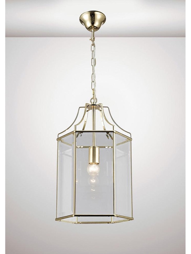 Deco Payton D0095 French Gold Single Hexagonal Lantern Pendant With Clear Glass