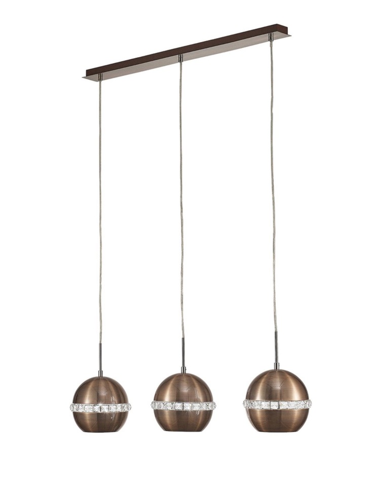 Diyas Andrea IL31611 Satin Copper/Crystal 3 Light Linear Bar Pendant