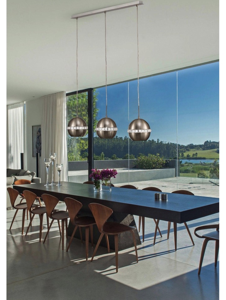 Diyas Andrea IL31613 Satin Nickel/Crystal 3 Light Linear Bar Pendant