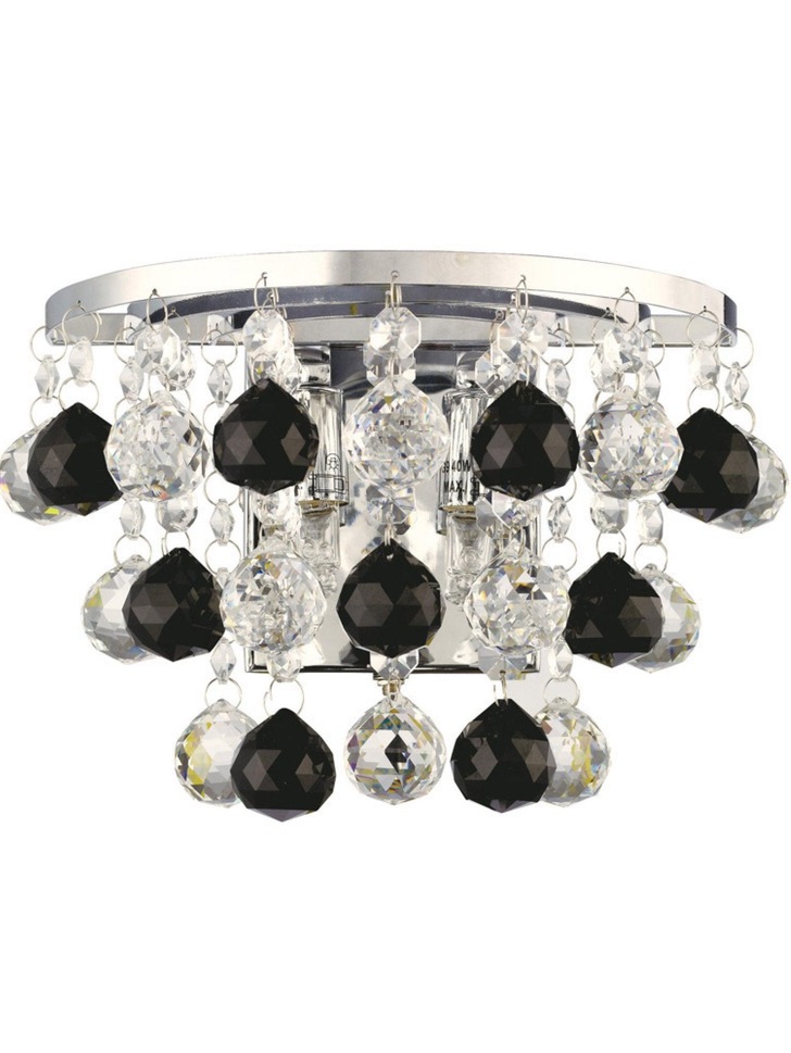 Diyas Atla IL30014BL Polished Chrome 2 Light Crystal Wall Light With Clear And Black Crystal Spheres