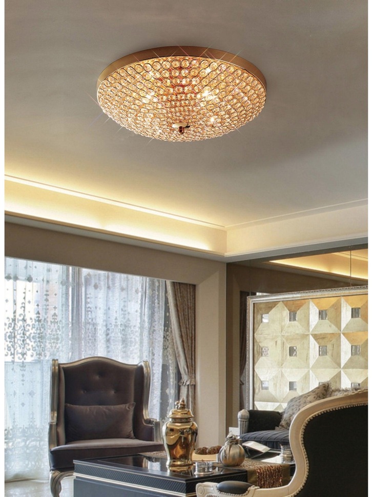 Diyas Ava IL30756 French Gold 4 Light Flush Crystal Ceiling Light