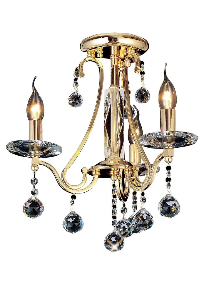 Diyas Bianco IL30213 French Gold 3 Light Semi Flush Crystal Chandelier