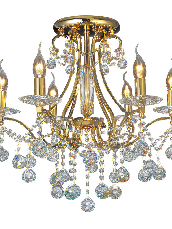 Diyas Bianco IL30216/BI French Gold 6 Light Semi Flush Crystal Chandelier