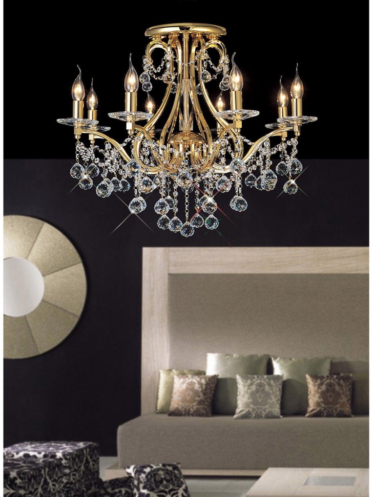 Diyas Bianco IL30218 French Gold 8 Light Semi Flush Crystal Chandelier