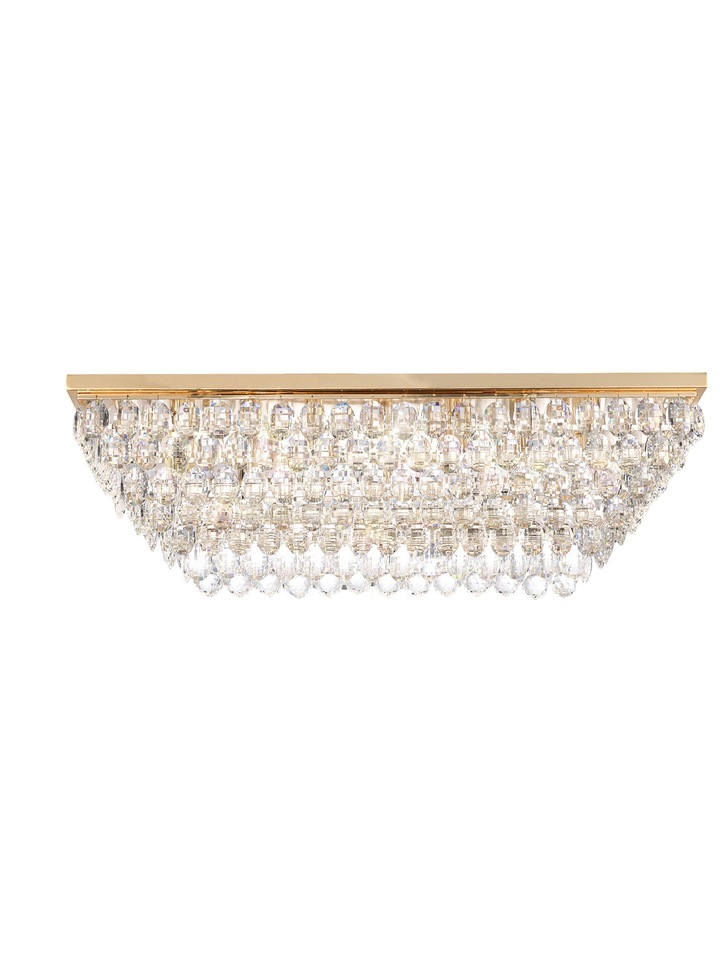 Diyas Coniston French Gold 11 Light Rectangular Flush Crystal Ceiling Light - IL32827