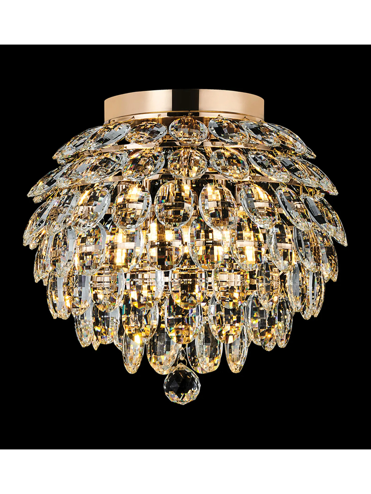 Diyas Coniston Medium 5 Light Flush French Gold Crystal Bathroom Ceiling Light - IP44