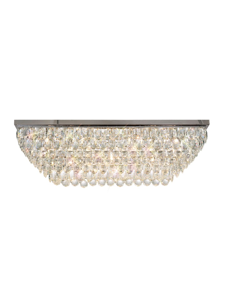 Diyas Coniston Polished Chrome 11 Light Rectangular Flush Crystal Ceiling Light - IL32825