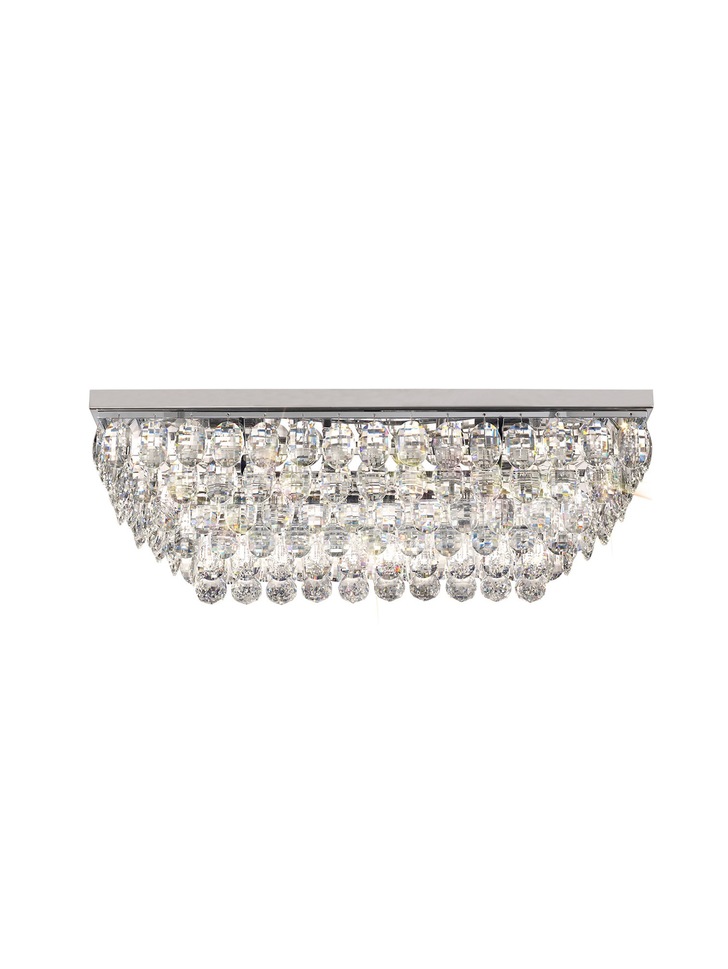 Diyas Coniston Polished Chrome 5 Light Rectangular Flush Crystal Ceiling Light - IL32824