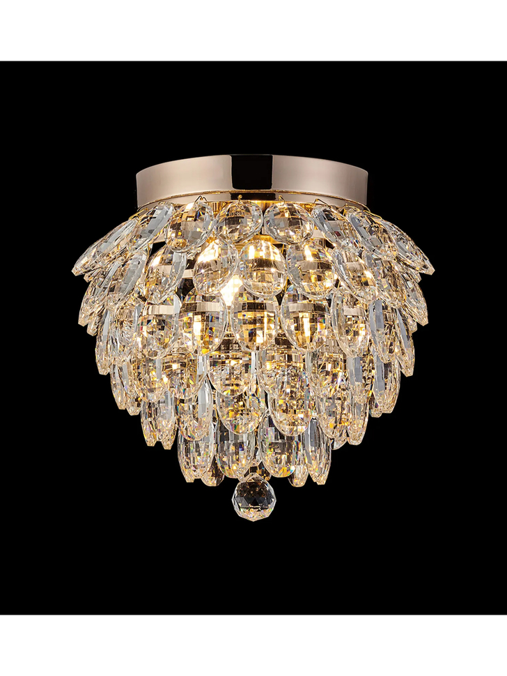 Diyas Coniston Small 3 Light Flush French Gold Crystal Bathroom Ceiling Light - IP44